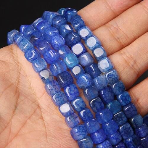 Natural Blue Fire Dragon Veins Agates Beads 6-8mm Square Agat Spacer Loose Beads For Jewelry Making Charm DIY Bracelet 15"