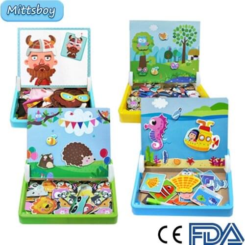 Montessori Educational Wooden Toy Farm Marine Animals Magnetic Book Learning Baby Wooden Sensory Mathematic Toy Interactive Toy