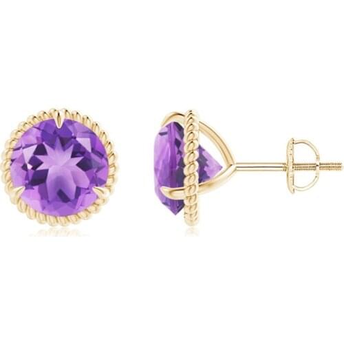 Charm Purple Crystal Zircon Stud Earrings 3 Prong Round Stone Screw Back Earrings Boho Gold Silver Color Tiny Earrings For Women