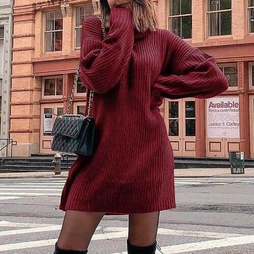 Turtleneck Sweater Dress women Loose Striped Thickened Long Sleeve Winter dress Plus Size Casual Solid Think Woman Streetwear
