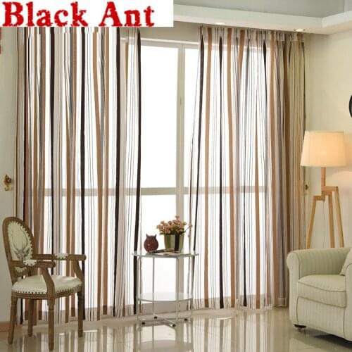 Stripe Curtain For Window Bedroom Coffee Sheer Drape For Living Room Blue Tulle Voile Fabric Treatment Blinds M046#30