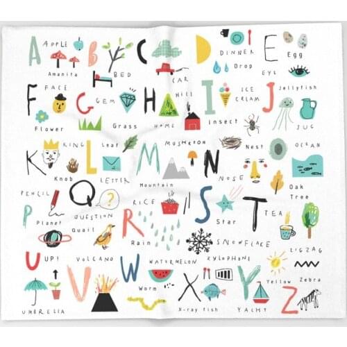 Portable Flannel Blanket Cartoon ABC Alphabet Word Animal Throw Blanket Comfortable and Soft Sheets Sofa Warm Blanket