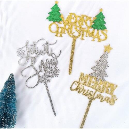 Christmas Acrylic Cake Insert Cupcake Christmas Tree Snowflake Gold Silver cake topper Holiday Birthday Party Cake Decoration