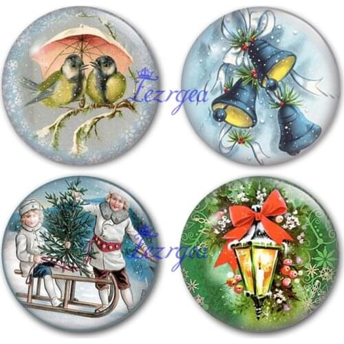 Merry winter glass cabochon, Merry Christmas Round photo glass cabochon demo flat back Making findings