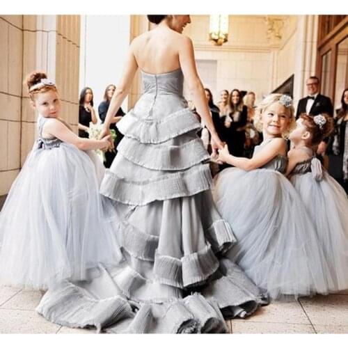 Gray Wedding Spring Summer Autumn Winter Kids Clothes Children Princess Wedding Clothing Vestido tutu Costume Tutu Girls dress