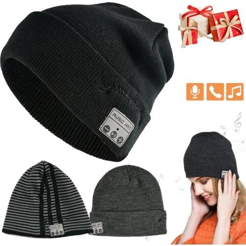 Bluetooth 5.0 Stereo Earphones Beanie Hat Music Headset Cap Built-in Mic Winter Knit Beanie For Christmas Gifts Boys Girls Kids