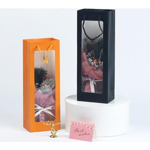 Valentines day window tote bag gift bag transparent flower bouquet open window paper high-end exquisite hand bag