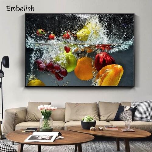 Embelish 1 Pieces Fresh Fruit and Vegetables In Water Large Wall Posters For Home Kitchen Decor Living Room HD Canvas Paintings