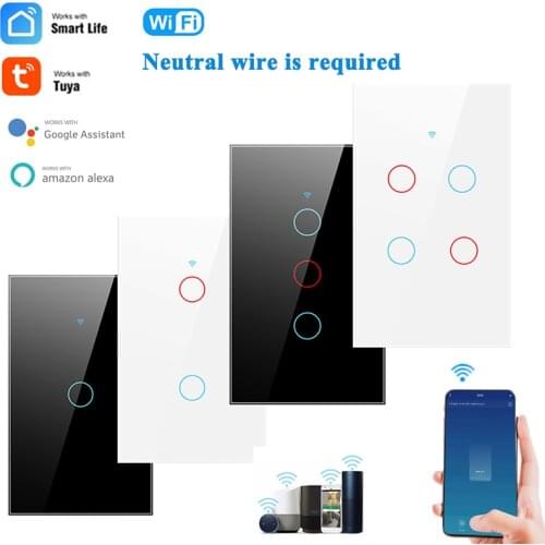 16A TUYA WiFi Smart Light Switch 1/2/3/4 Gang 120 Type US Wall Button Smart Life APP Voice Remote Control With Alexa Google Home