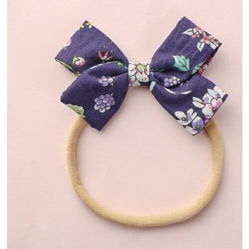 Spring Summer Flowers Prints Girls Nylon Headbands,Soft Stretches Baby Bows Nylon Hairbands,Newborn Knotbow Hair Accessories