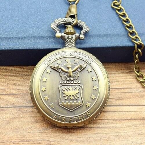 Vintage United States Air Force Eagle Stars Style Quartz Pocket Watch Men women FOB Chain Men Quartz Watch Fans relogio feminino