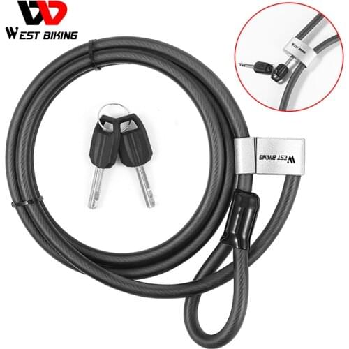 WEST BIKING 2M Steel Cable Lock Bold Anti-Theft Safety Lock For Cycling Motorcycle Cycle MTB Road Bike Security Lock with 2 Key