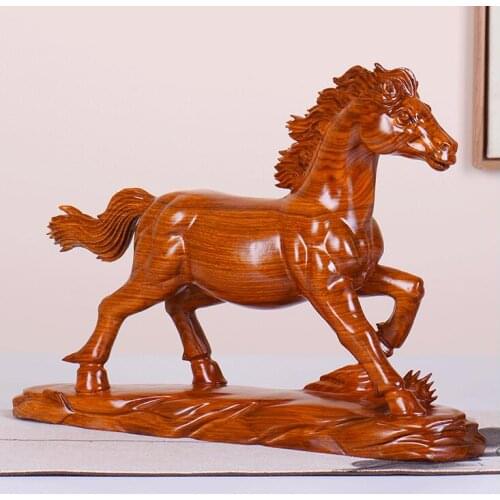 Chrysanthemum pear Yellow decoration Real wood mato success rosewood pear Real wooden horse Solid office Handmade sculpture