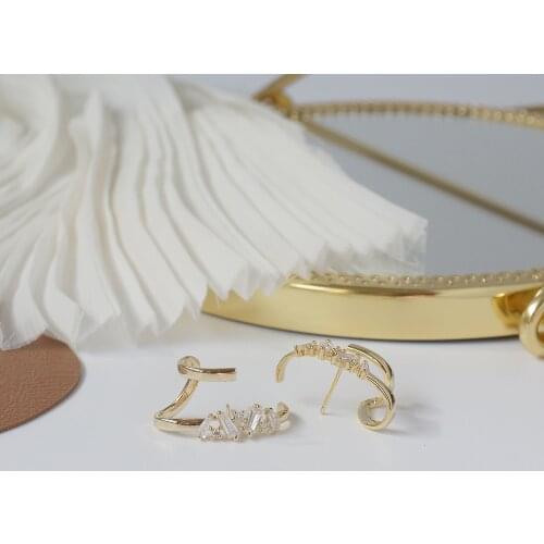 14k Real Gold Pated Fashion Jewelry Semicircular Exquisite Crystal Stud Earrings for Woman Shine Holiday Party Daily Earring