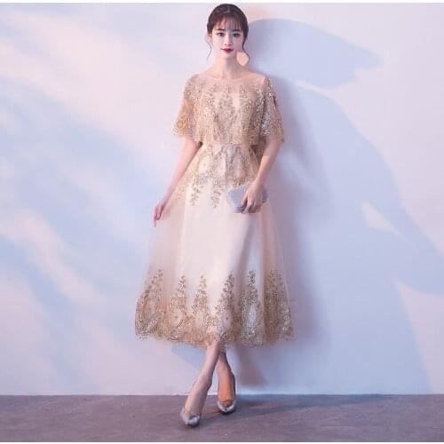 Golden Evening Dress Vintage Saudi Arabia Skirt Female Banquet Celebrity Ball Gown Queen Lady Elegant Luxury Prom Dress A252