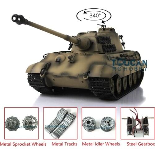 1/16 Heng Long Yellow 2.4G 7.0 Upgraded King Tiger RTR RC Tank 3888A Metal Tracks TH17565-SMT4
