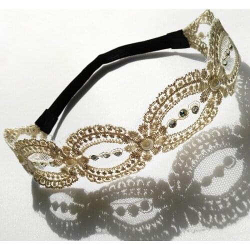 1pc Fashion Lace Headband with Pearl Rhinestones Elastic Head Wrap Ladies Hair Accessories Headband for women and girls