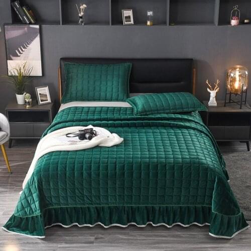 2020 new products Thickened warm baby velvet Quilting Bed spread Fitted Sheet Pillowcases 2/3pcs Pure color Pleated lace Bedding