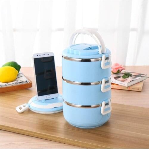 2/3 Layers Stainless Steel Child Japanese Bento Lunch Box Food Containers For Kids School Thermos Lunch Box With Phone Holder