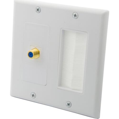 2 Gang Decorative Style F RG6 TV Brush Wall Plate