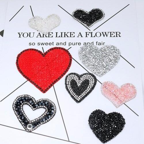 2Pcs Multiple Sizes Color Crystal Rhinestone Love Heart Patches For Clothing Iron On Clothes Appliques Stripes Diamond Stickers