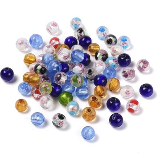 Jewelry DIY Beads Handmade Silver Color Foil Glass Beads, Round,Mixed Shape,Mixed Color,12~17.5mm,Hole:1.5~2mm