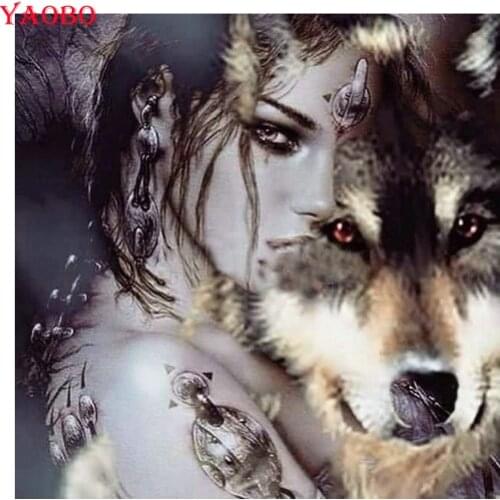5D Diamond Embroidery Full round square Needlework Diy Cross Stitch Women and wolf Diamond Painting mosaic Kit home decoration