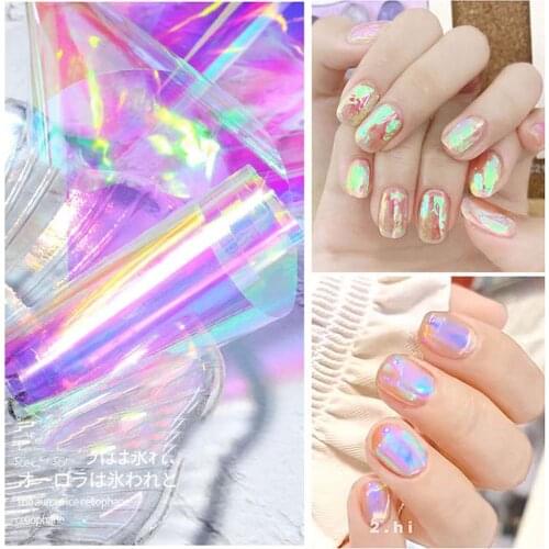 Aurora Broken Glass Foils Nail Stickers 5 Colors Laser Cellophane Nails Art Decoration Mirror Glitter Decal DIY Transfer Paper