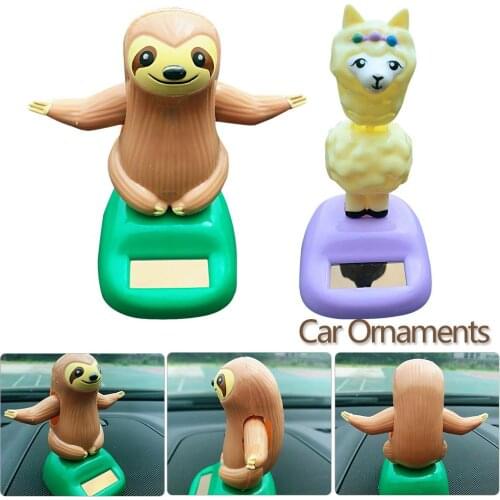 Auto Solar Powered Car Decoration Sheep Sloth Toy Cartoon Head Shaking Doll Innovative Halloween Gift Car Ornament Accessories