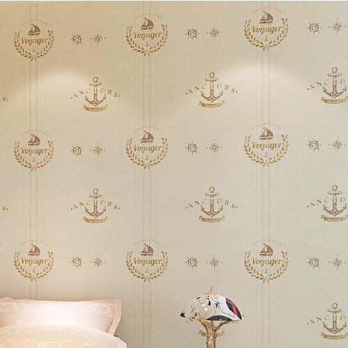 Beibehang British wind anchor nautical boy bedroom wallpaper green thick non-woven childrens home kindergarten wallpaper