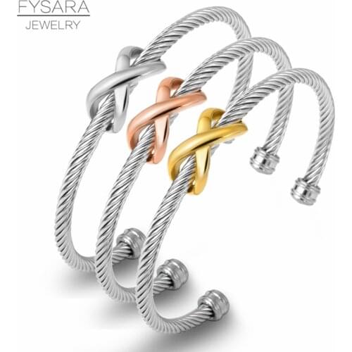 FYSARA X Bangle Twisted Cable Wire Bracelet Antique Bangles Cross Fashion Designer Vintage Women Cuff Bracelets Famous Brand