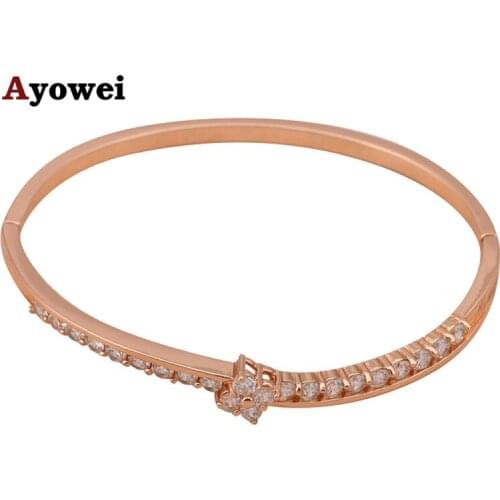 Bangles White Flower Crystal AAA Zircon fashion jewelry yellow Gold tone Bangles for women Best quality TB263A