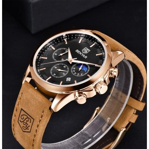 BENYAR Men Watch Top Brand Leather Quartz Watches Waterproof 30M Men Chronograph Sports Leisure Military Watches reloj hombre