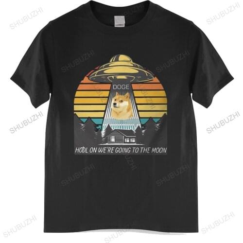 DOGE HODL On We're Going To Moon Men TShirt Dogecoin Cryptocurrency Miners Meme O Neck Tops T Shirt Humor Birthday Gifts