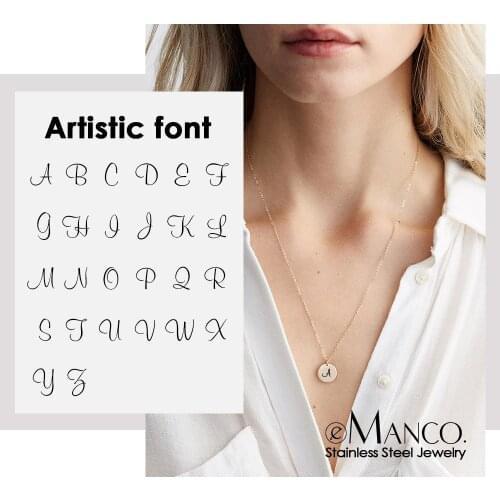 EManco Engrave 26 Artistic Alphabet Choker Necklace women Real 316L Stainless Steel Necklace Gifts for women