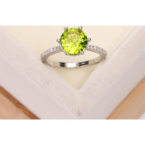 Sell well in Europe and America S925 silver wedding ring six claw round zircon womens light green crystal jewelry womens gift