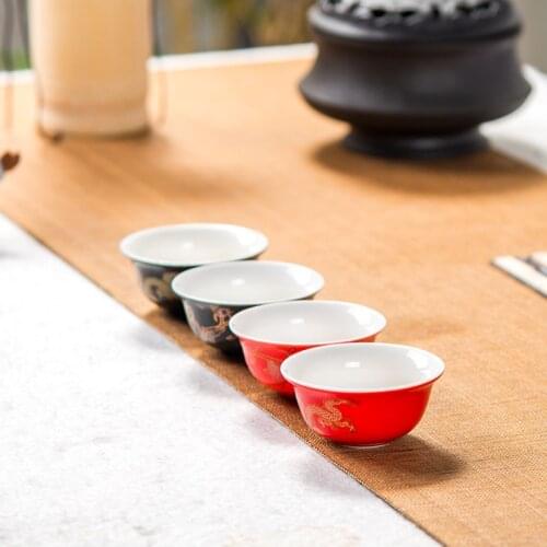 Chinese Porcelain Tea Cups Sets Travel Teacup Ceramic Dragon Pattern Green Tea Cup Taste Kung Fu Tea Bowl Ceremony Set Teaware