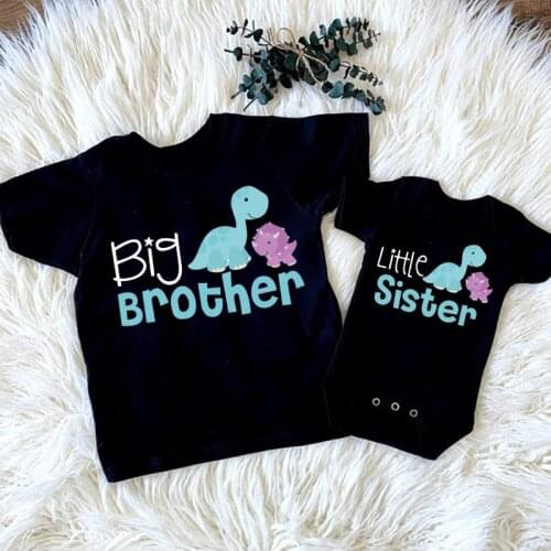 Big Brother Littler Sister Dinosaur Sibling Matching Shirts My Brother Sister Family Toddler T-Shirt Baby Romper Infant Jumpsuit