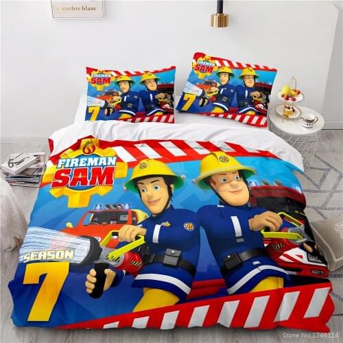 Fireman Sam Duvet Cover Set 3D Cartoon Bombero Firefighter Printed Bedding Set Twin Full Queen King Size Home Textile for Kids