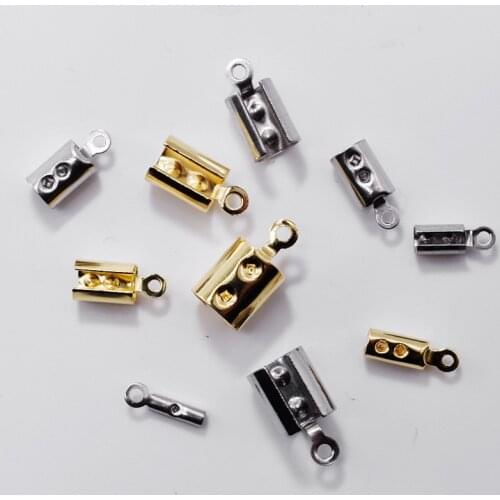 20pcs/lot Stainless Steel Round Cord Crimp Bead Never Fade Gold Steel End Cap Fastener Connector Fit DIY Leather Jewelry Making