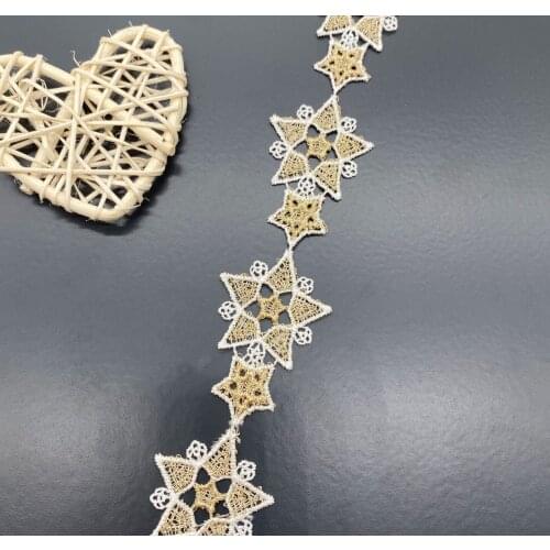1 Yard Width 3.2cm Gold Line Lolita Lace Applique Trim White Gold Star Lace Fabric Ribbon DIY Craft Dress Sewing Supplies