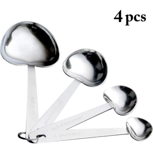 4pcs/set Measuring Spoon Stainless Steel Heart Shape Measure Scoop Measure Teaspoon for Kitchen Measuring Tools Scales