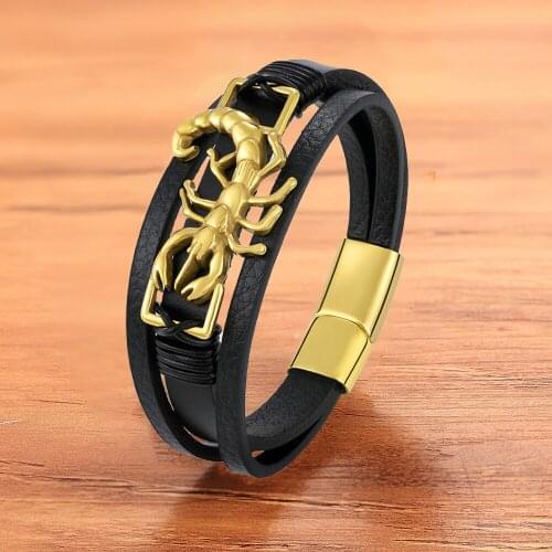 Fashion Trendy Charm Leather Shrimp Bracelet Men Animal Stainless Steel Magnetic Clasp Bangles Jewelry Rope Braided