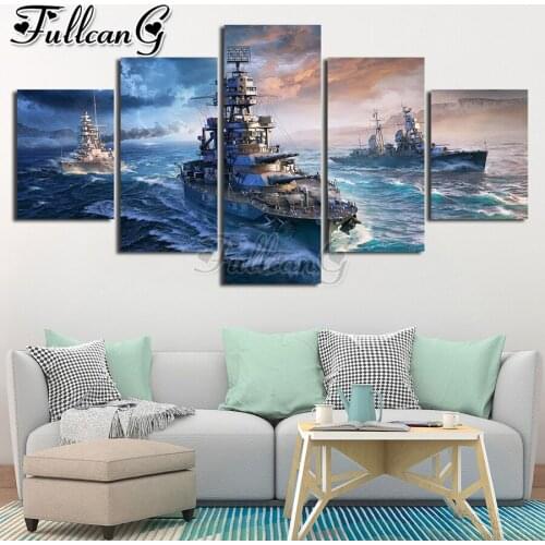 FULLCANG Warship sailing landscape sea 5 piece diy diamond painting full square round drill mosaic embroidery sale FC3414