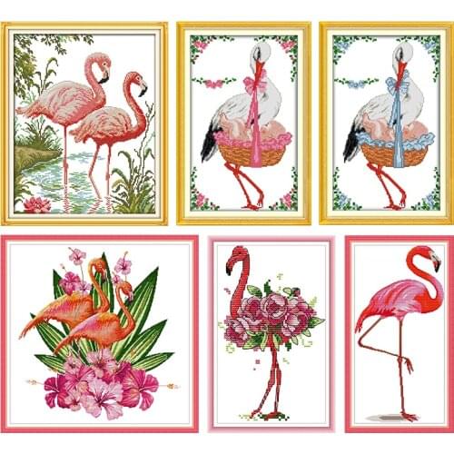 Joy Sunday Cross Stitch Kits Stamped Embroidery Needlework Flamingo Printed 11CT 14CT Counted Patterns Crafts DIY Home Decor Set