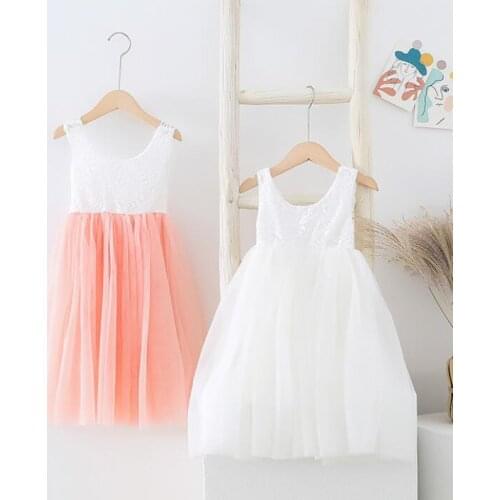 New 2021 Summer Baby Girls Lace V-back Dress , Girls Princess Sweet Flower Clothes 6 pieces/lot