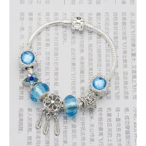New style DIY Lake Blue Glass Pearl Star Series Womens Bracelet