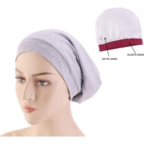 Hai Bonnets For Sleeping Skullies Black Caps Spring Summer Stretchy Cotten Beanies Satin Lining Cancer Headwear Women Hats