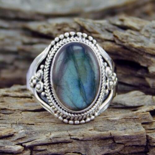 Baroque Oval Shell Adjustable Geometric Ring Ladies Fashion Party Jewelry Gift Retro Gem Ring