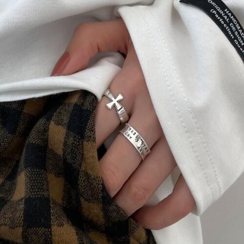 Adjustable Letter Star Open Rings For Women Girls Cross Retro Hip Hop Fashion Korea Hot Female Friendship Gift Jewelry BOYULIGE